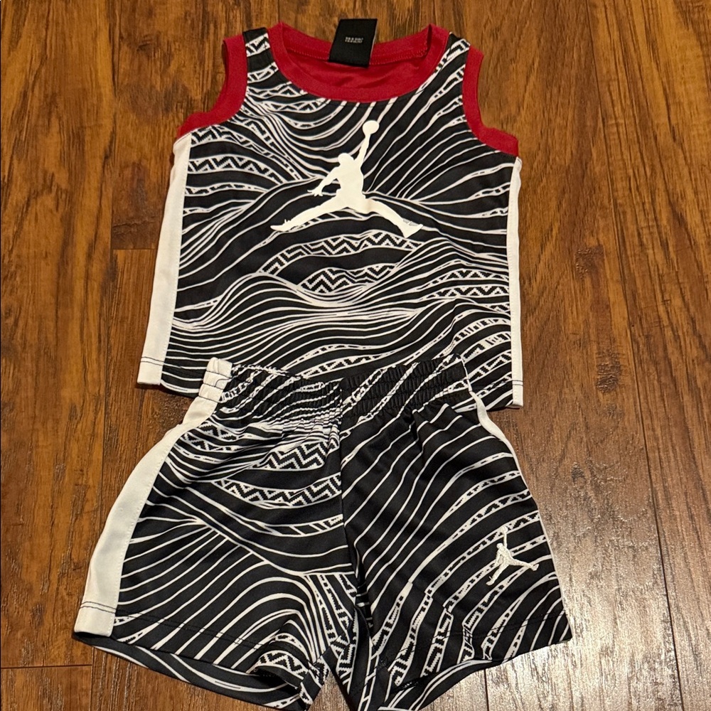 Jordan Red and Black Tank with White Pattern